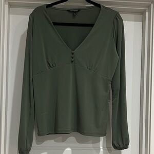 Banana Republic Olive Green Long Sleeve V-Neck Blouse